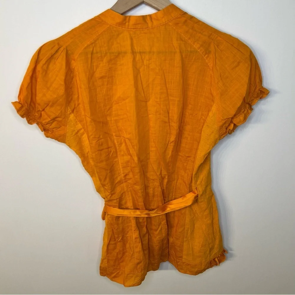 Anthropologie Edme & Esyllte Orange Wrap Top with Ruffles, Size 6 - Picture 6 of 8